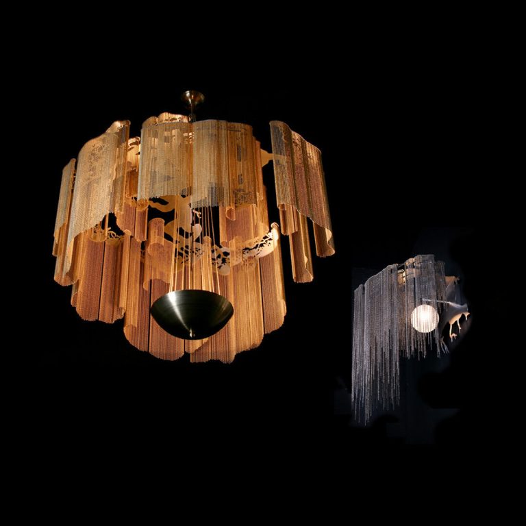 willowlamp - Faraway Tree - Suspended Chandeliers - 1000mm - copper - ball chain and laser-cut steel - high ceiling modern chandeliers