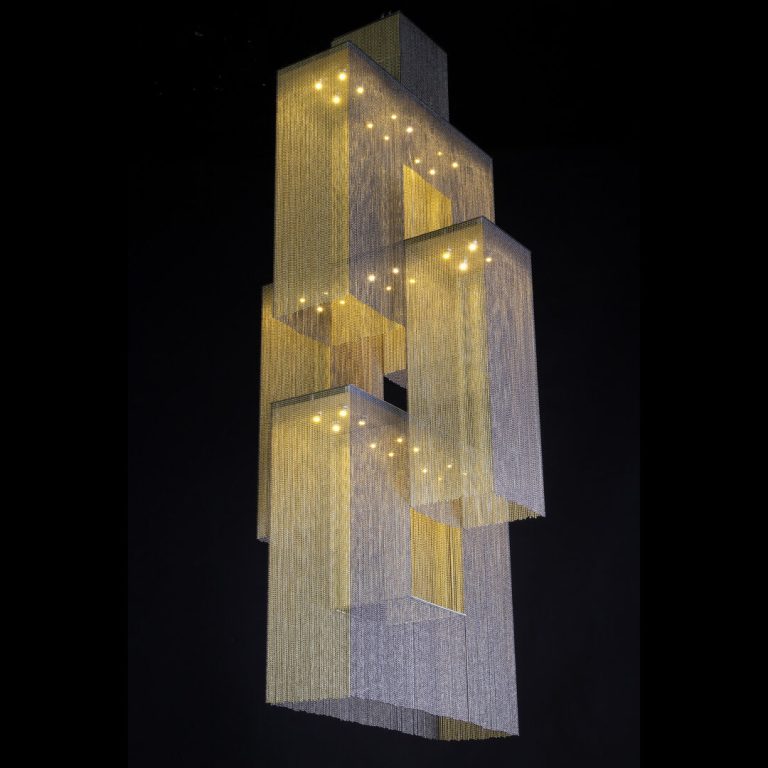 willowlamp - The Link - X Chandelier - 700mm x 700mm - Smoke-Brass - ball chain and laser-cut steel - Luxury Chandeliers