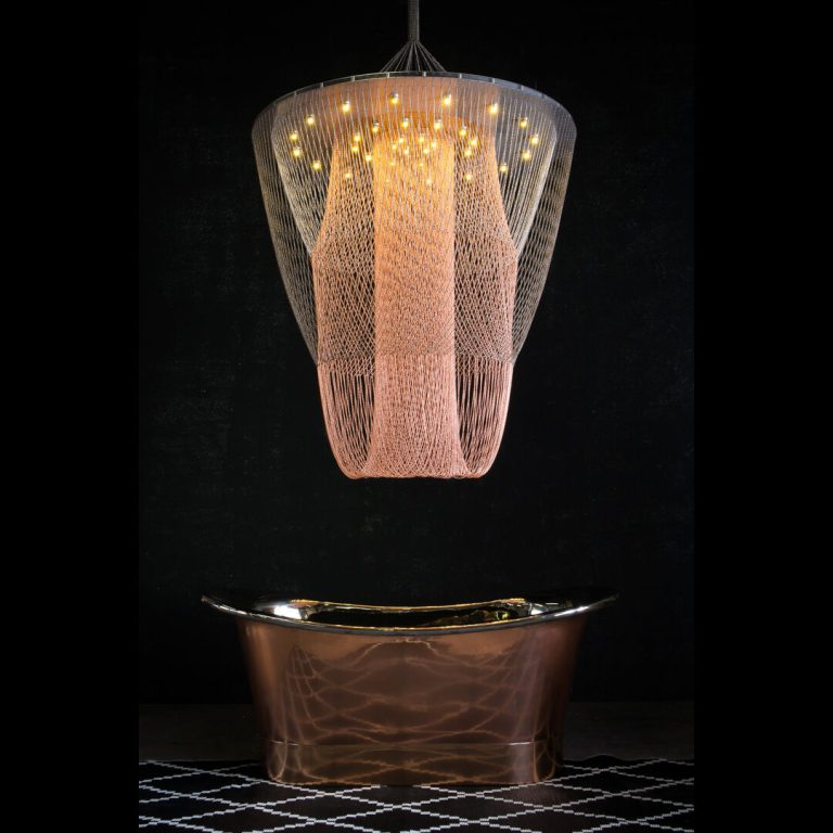 willowlamp - Halo - Suspended Chandelier - 1000mm diameter - Mixed Metallics - ball chain and laser-cut steel - modern designer chandeliers