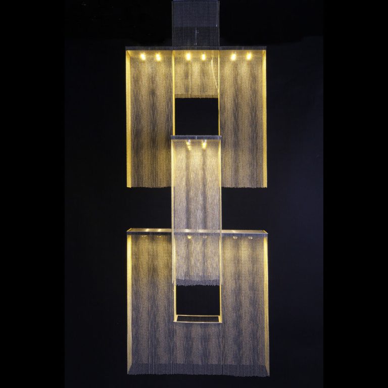 willowlamp - The Link - X Chandelier - 700mm x 700mm - Smoke-Brass - ball chain and laser-cut steel - Luxury Chandeliers
