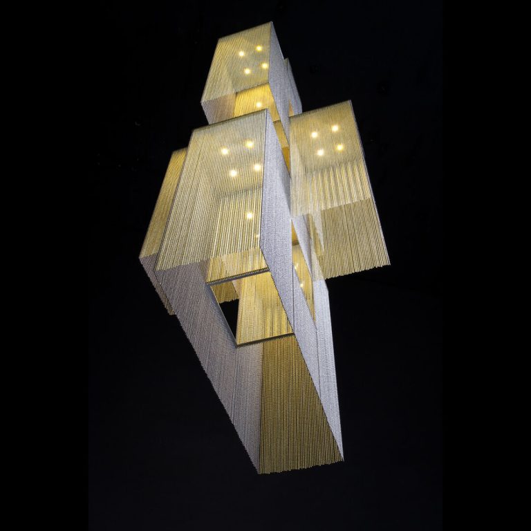 willowlamp - The Link - X Chandelier - 700mm x 700mm - Smoke-Brass - ball chain and laser-cut steel - Luxury Chandeliers