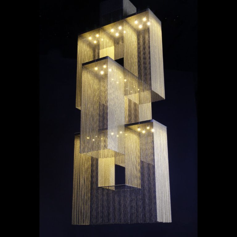 willowlamp - The Link - X Chandelier - 700mm x 700mm - Smoke-Brass - ball chain and laser-cut steel - Luxury Chandeliers