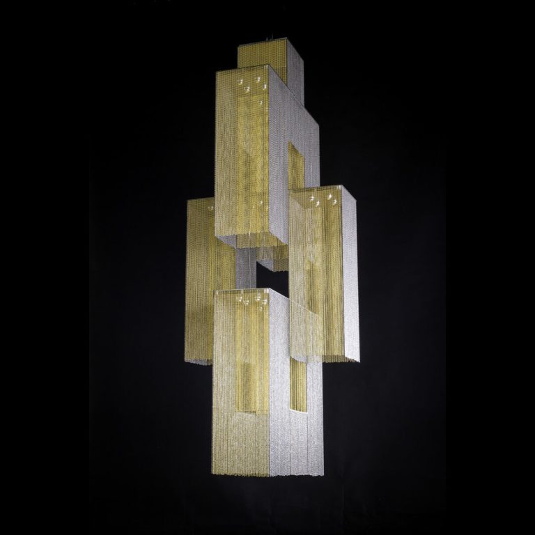 willowlamp - The Link - X Chandelier - 700mm x 700mm - Smoke-Brass - ball chain and laser-cut steel - Luxury Chandeliers