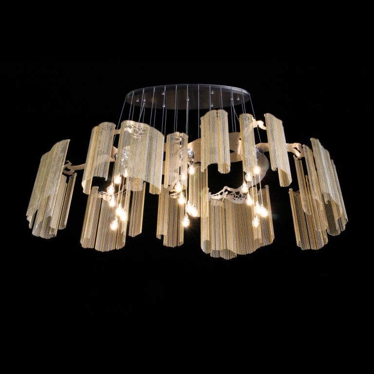 willowlamp - Elongated Faraway Tree - Suspended Chandelier - 1600mm w - brass and silver - ball chain and laser-cut steel - luxury modern chandeliers