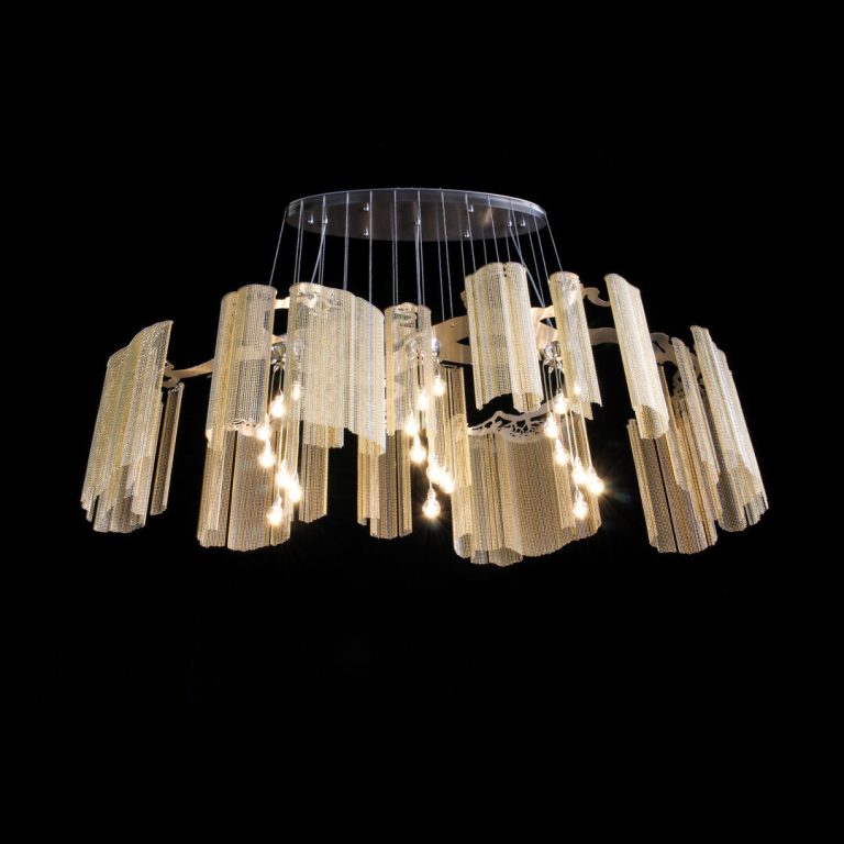 willowlamp - Elongated Faraway Tree - Suspended Chandelier - 1600mm w - brass and silver - ball chain and laser-cut steel - luxury modern chandeliers