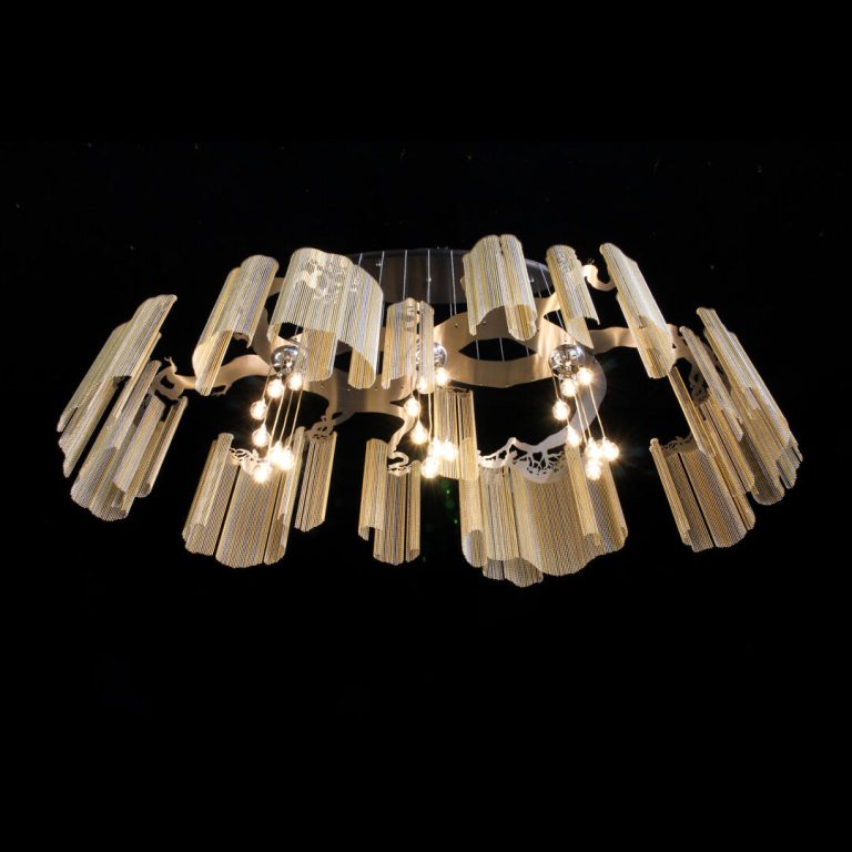 willowlamp - Elongated Faraway Tree - Suspended Chandelier - 1600mm w - brass and silver - ball chain and laser-cut steel - luxury modern chandeliers