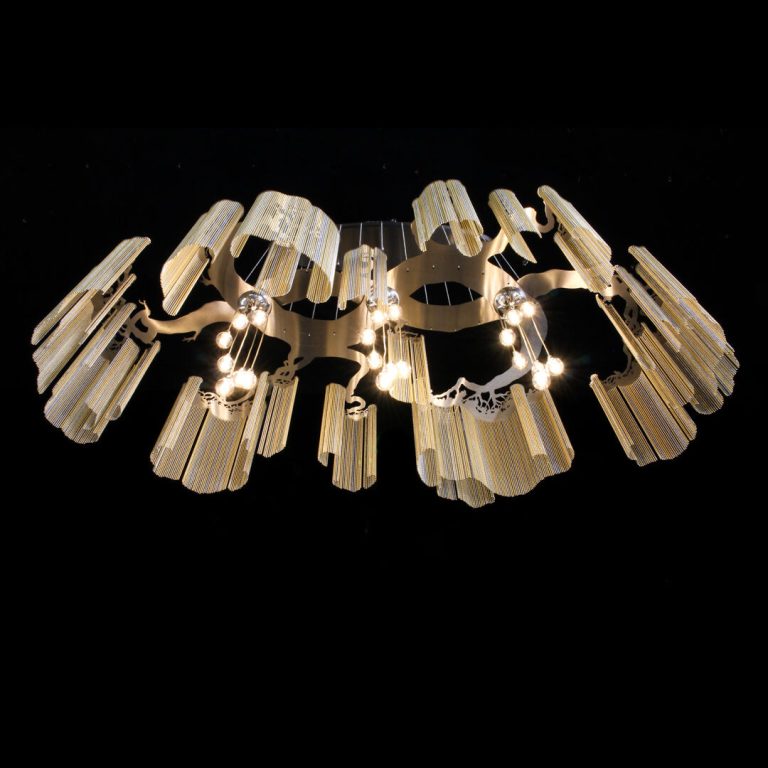 willowlamp - Elongated Faraway Tree - Suspended Chandelier - 1600mm w - brass and silver - ball chain and laser-cut steel - luxury modern chandeliers